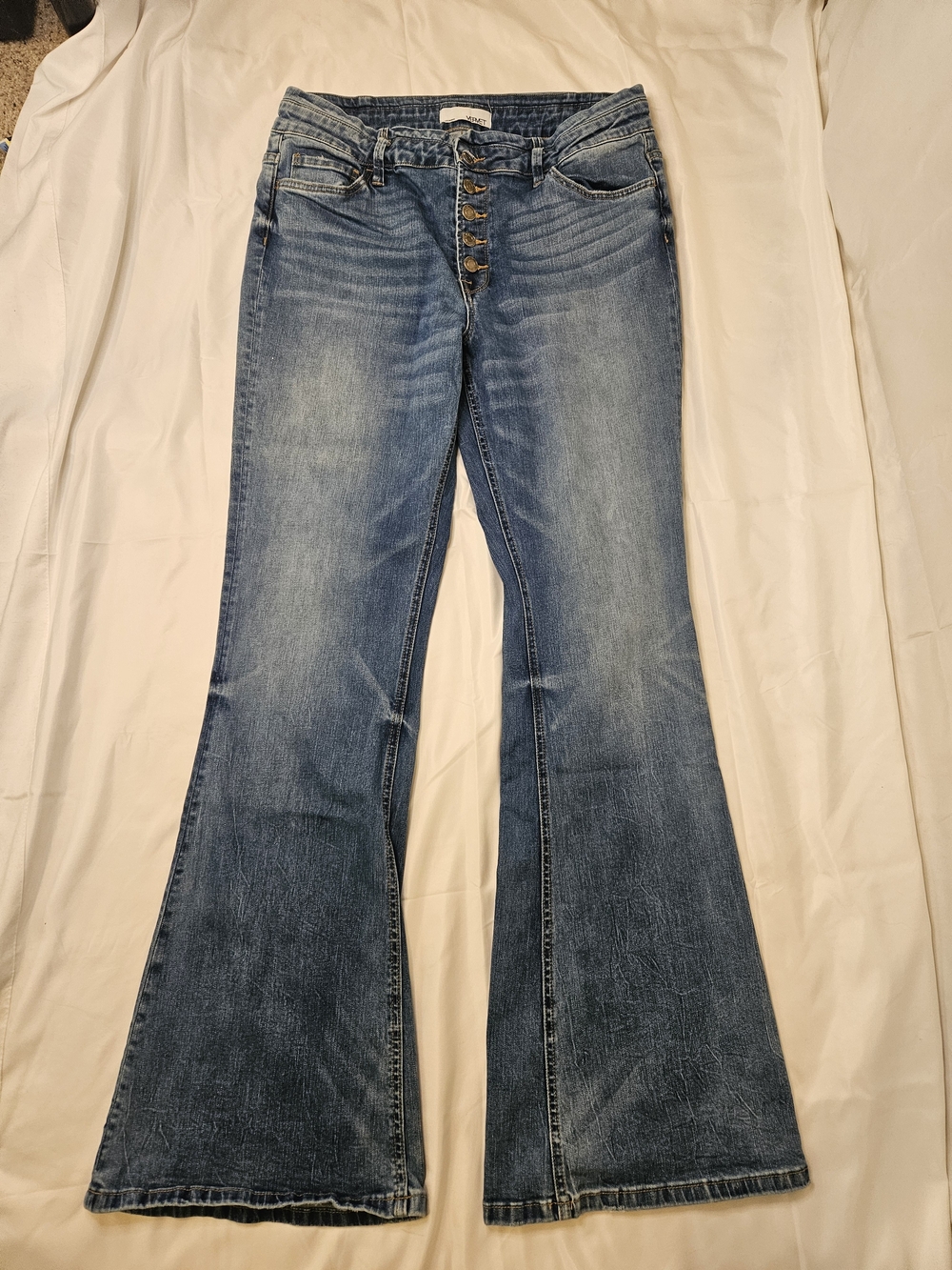 Vervet Classic Women's Flare-Leg Jeans Blue Denim Button Fly Y2K Retro